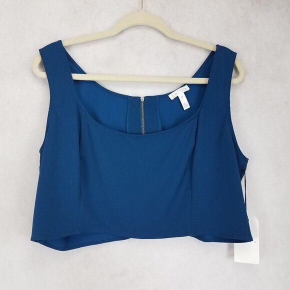 NEW Leith Nordstrom Women's Plus 1X Top Teal Exposed Zipper Crop Tank Sleeveless - Picture 1 of 7